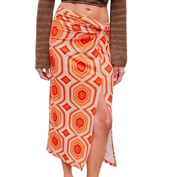 NWT Cider Mid Rise Geometric Twist Split Maxi Skirt Large - Picture 1 of 9
